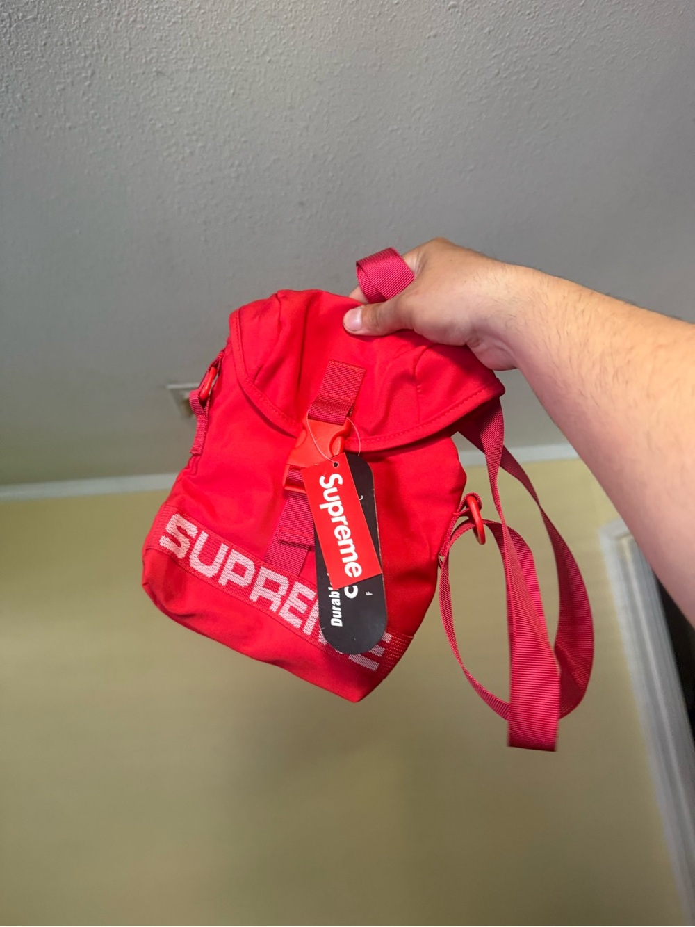 Supreme Red Mini Sling Bag with Logo Tag sup